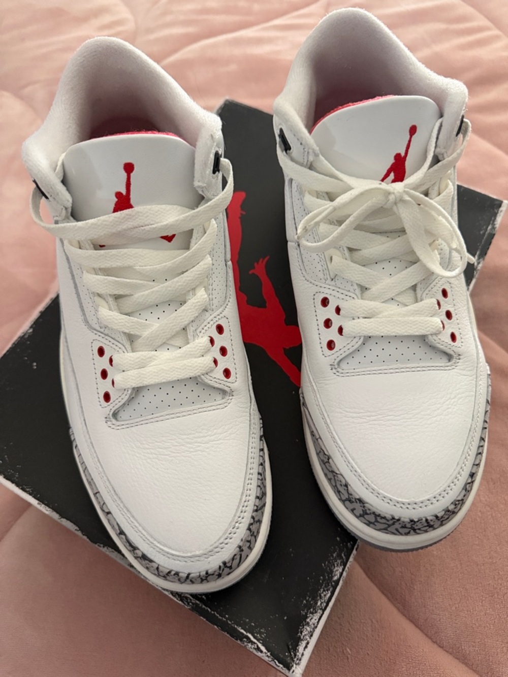 Jordan White and Red Leather Retro Sneakers